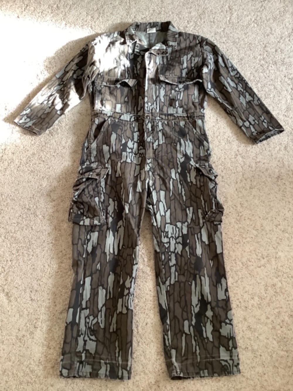 Vintage PELLA BIG DUTCH Canvas COVERALLS Mens LARGE Zip Snap Cotton CAMO